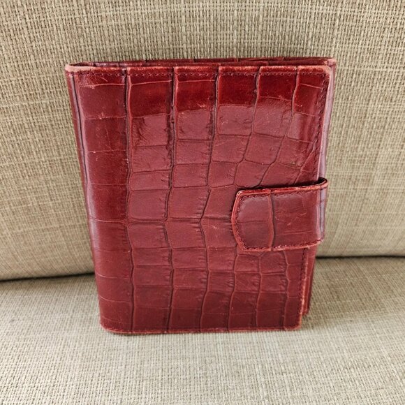 Salvatore Ferragamo Card Holder Embossed Vara Red Leather Bifold Wallet Italy - Picture 5 of 14